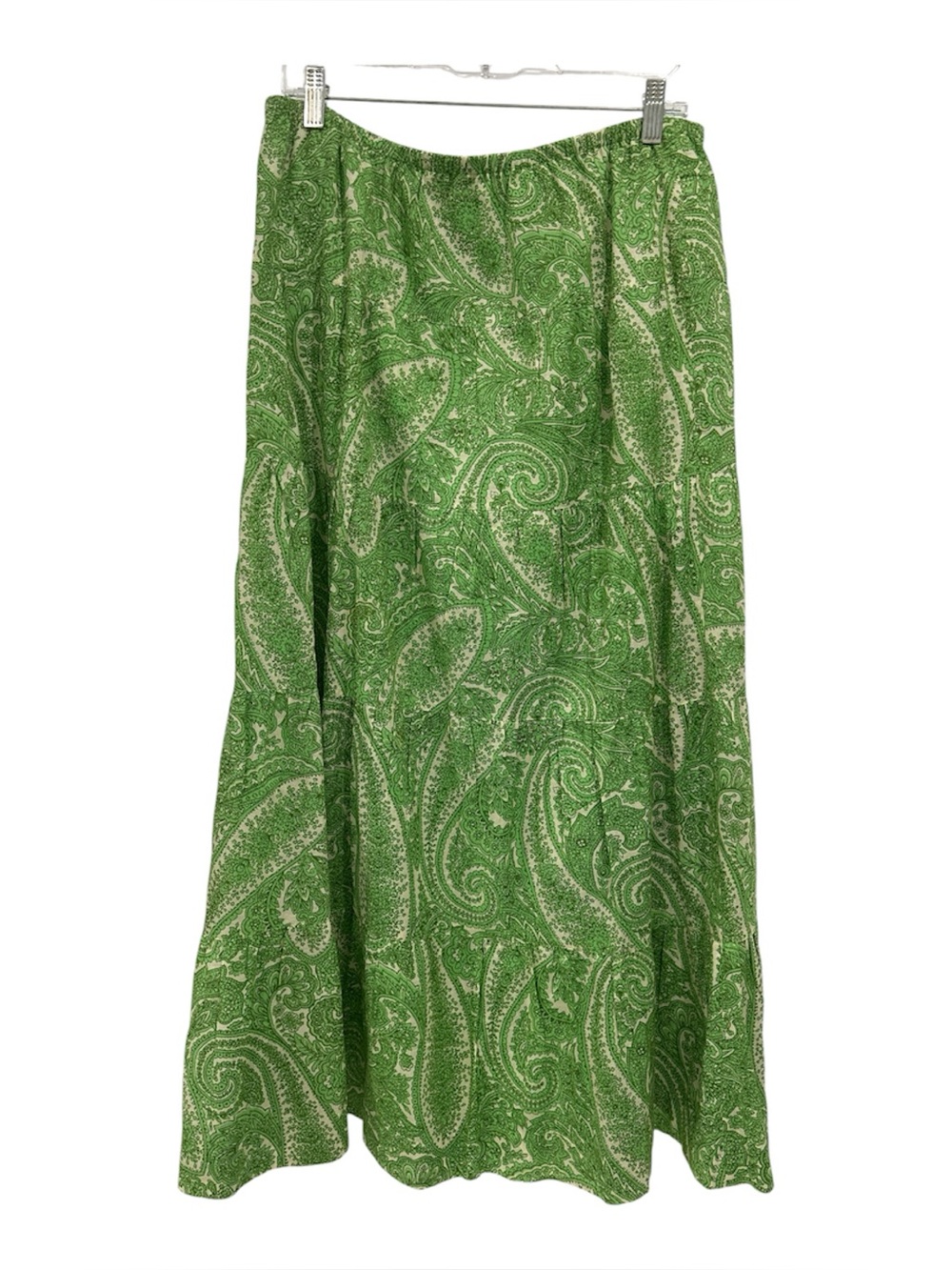 Talbots Green Paisley Tiered Cottagecore Boho Elastic Waist Maxi Skirt - M